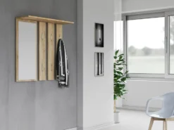 Appendiabiti a parete con specchio 85x82x15 cm rovere chiaro MIT7