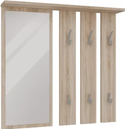 Appendiabiti a parete con specchio 85x82x15 cm rovere chiaro MIT7