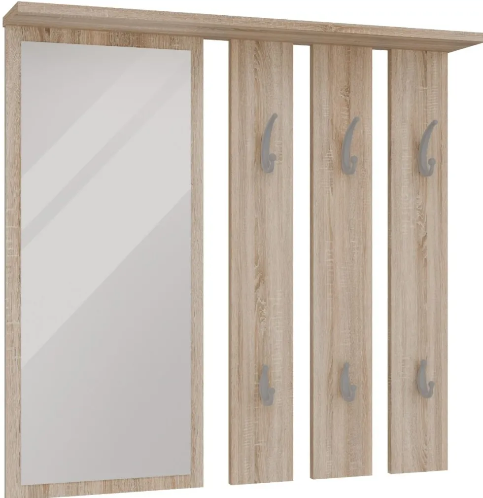 Appendiabiti a parete con specchio 85x82x15 cm rovere chiaro MIT7