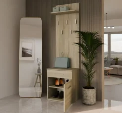 Appendiabiti con scarpiera moderno rovere chiaro MIT8