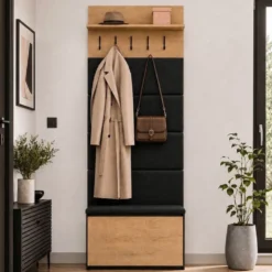 Appendiabiti con scarpiera 80x202.5 cm rovere e nero MIT20