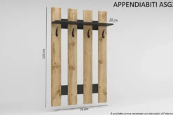 Appendiabiti da parete in rovere naturale e antracite 75x120 cm ASG3