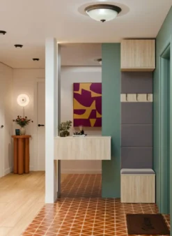 Appendiabiti ingresso 50x238 cm con scarpiera rovere chiaro e grigio MIT17