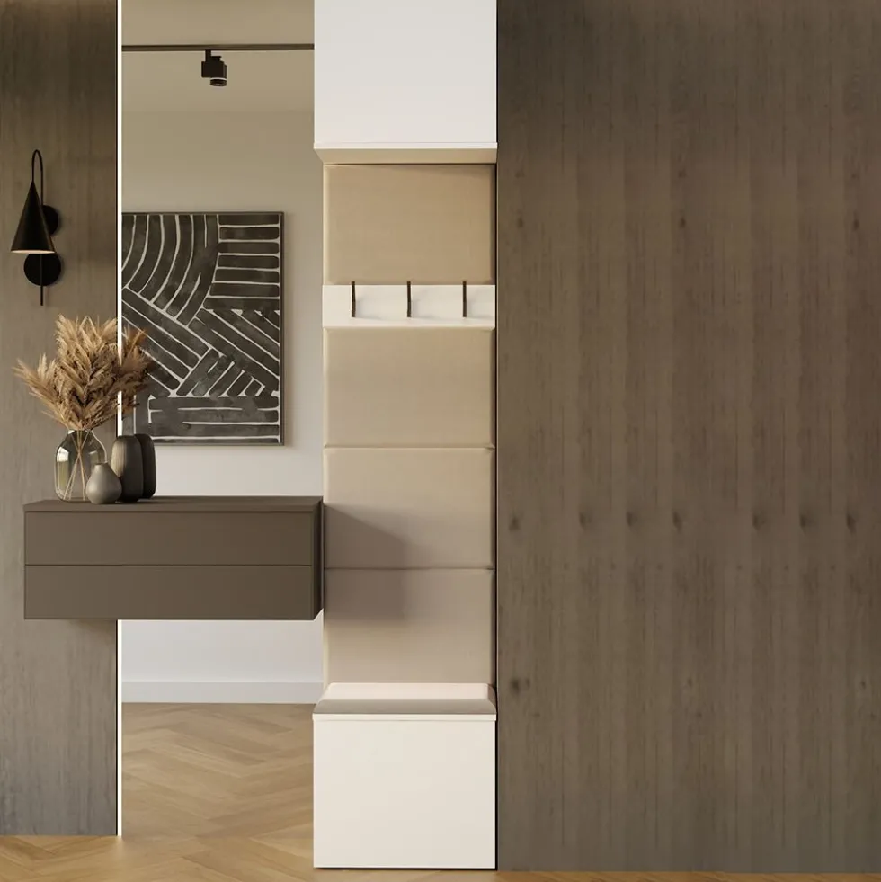 Appendiabiti ingresso 50x238 cm con scarpiera bianco e beige cashmere MIT17