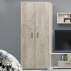 Armadio a 2 ante battenti 80x193x52 cm in rovere bianco e rovere scuro AG46