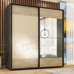 Armadio a 2 ante scorrevoli moderno 200x210 cm rovere chiaro e antracite AU46