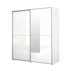 Armadio a 2 ante scorrevoli moderno 180x200x59 cm bianco lucido AG45