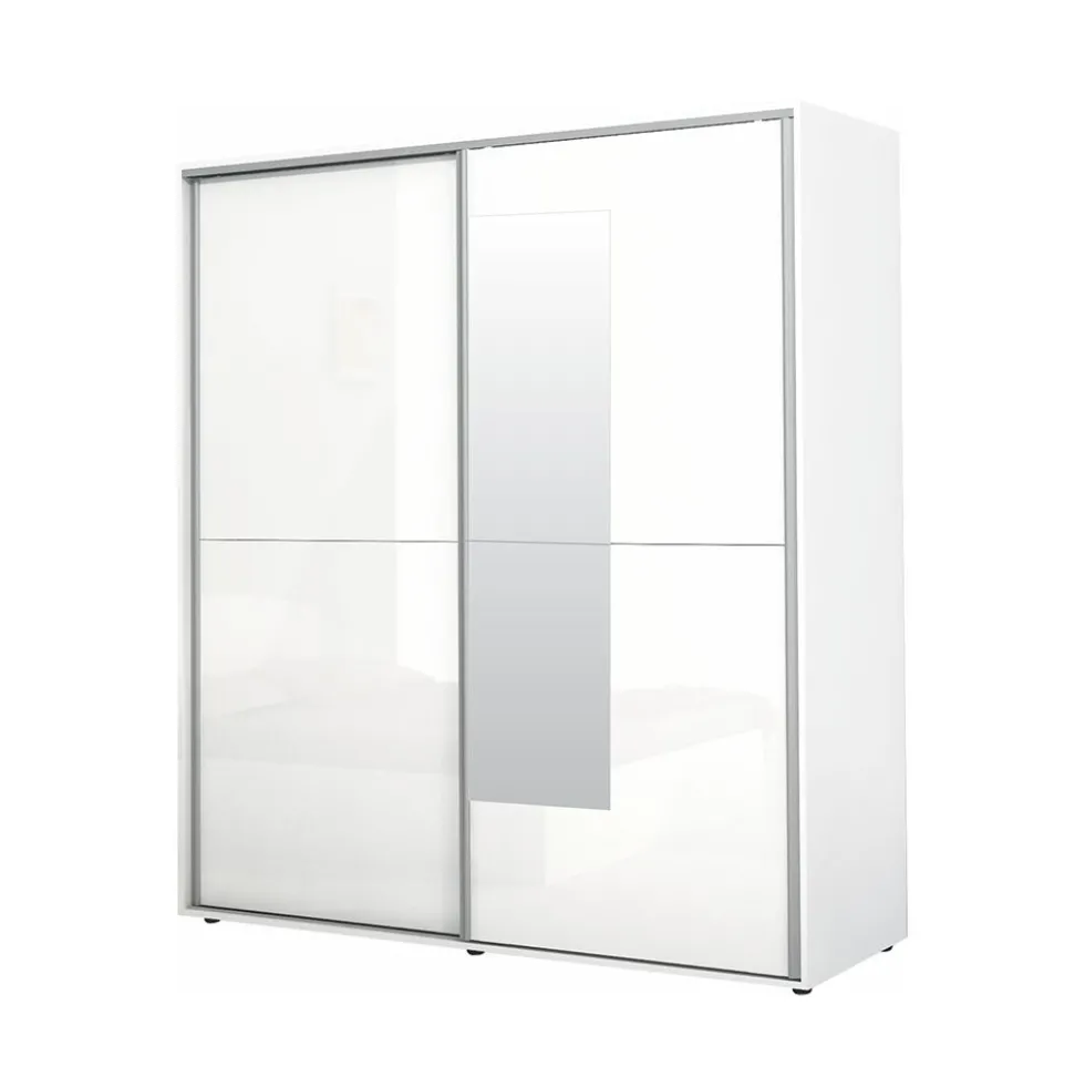 Armadio a 2 ante scorrevoli moderno 180x200x59 cm bianco lucido AG45