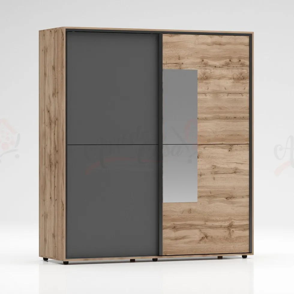 Armadio a 2 ante scorrevoli moderno 180x200x59 cm rovere e antracite AG45