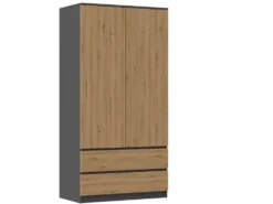 Armadio a 2 ante 90x180 cm con cassetti rovere e antracite AT10