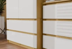 Armadio a 2 ante 90x180 cm con cassetti bianco e rovere AT10