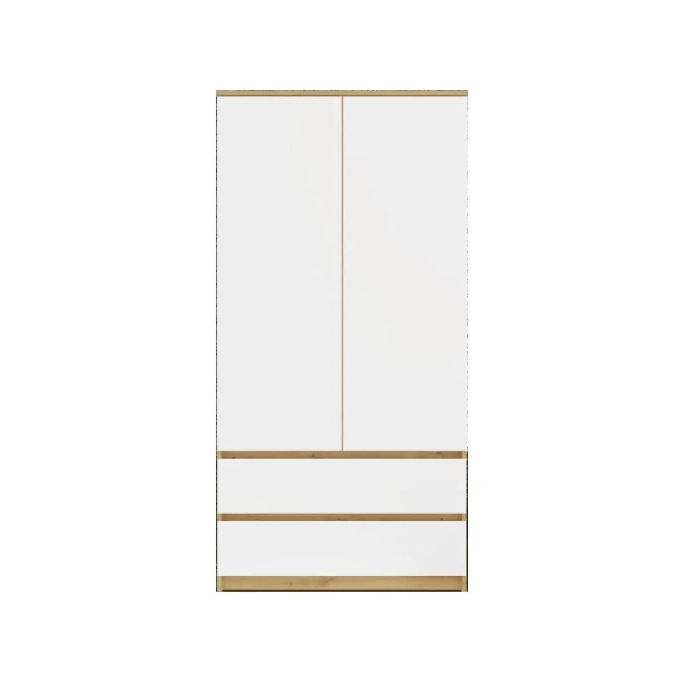Armadio a 2 ante 90x180 cm con cassetti bianco e rovere AT10