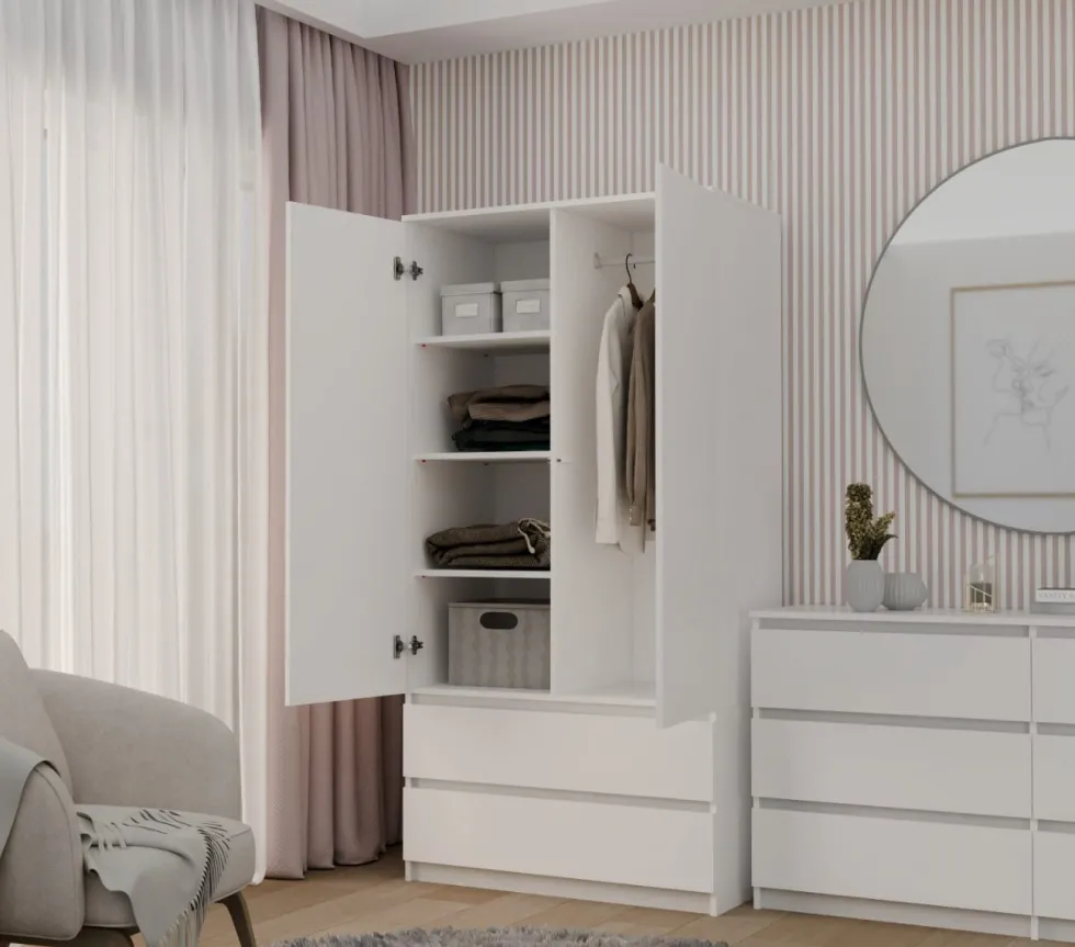 Armadio a 2 ante 90x180 cm con cassetti bianco opaco AT10