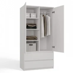Armadio a 2 ante 90x180 cm con cassetti bianco opaco AT10