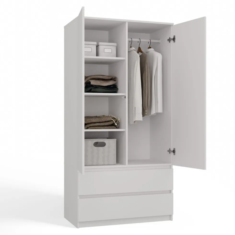 Armadio a 2 ante 90x180 cm con cassetti bianco opaco AT10