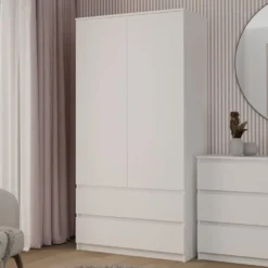 Armadio a 2 ante 90x180 cm con cassetti bianco opaco AT10