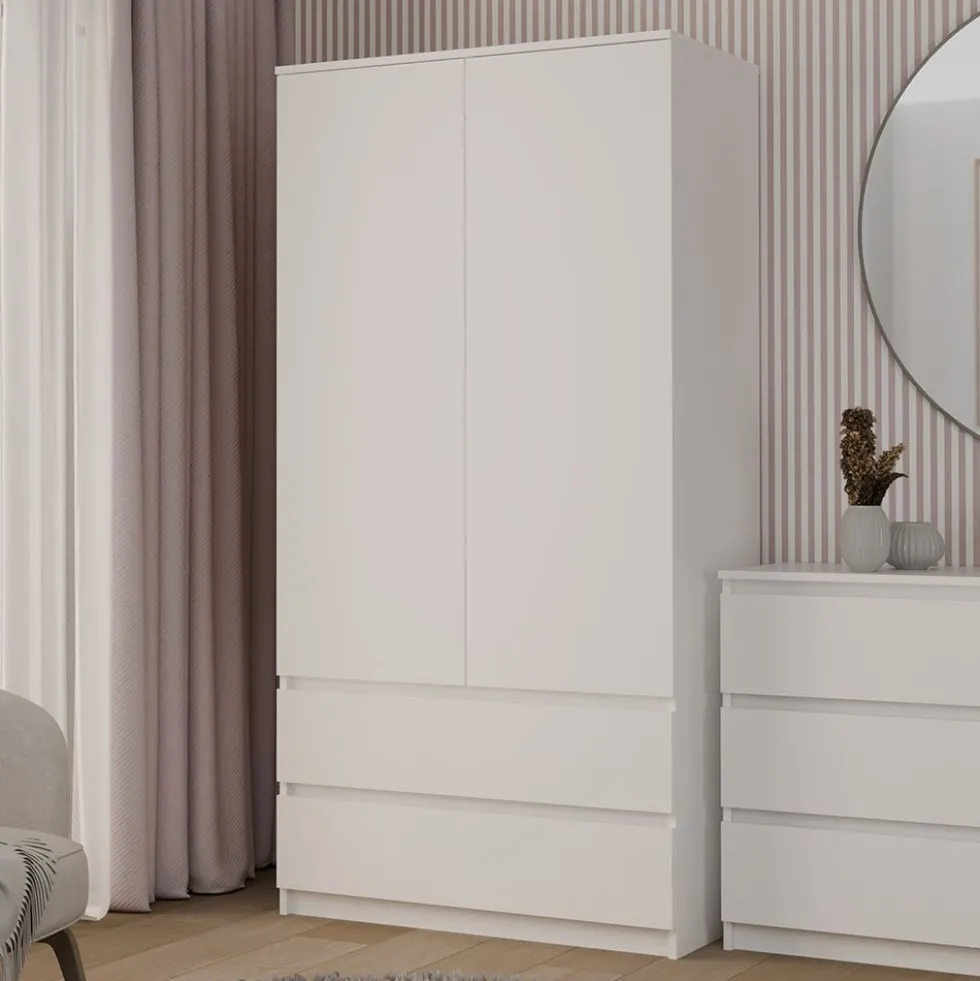 Armadio a 2 ante 90x180 cm con cassetti bianco opaco AT10