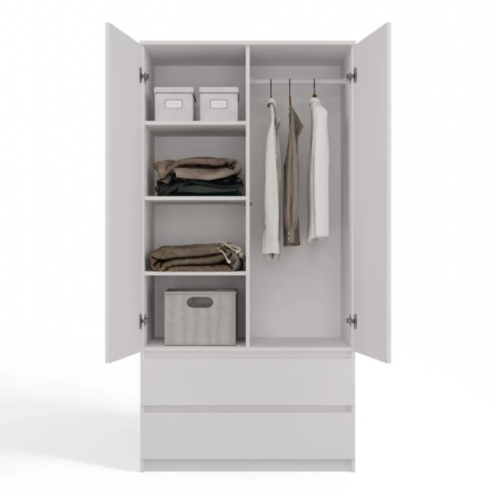 Armadio a 2 ante 90x180 cm con cassetti bianco opaco AT10