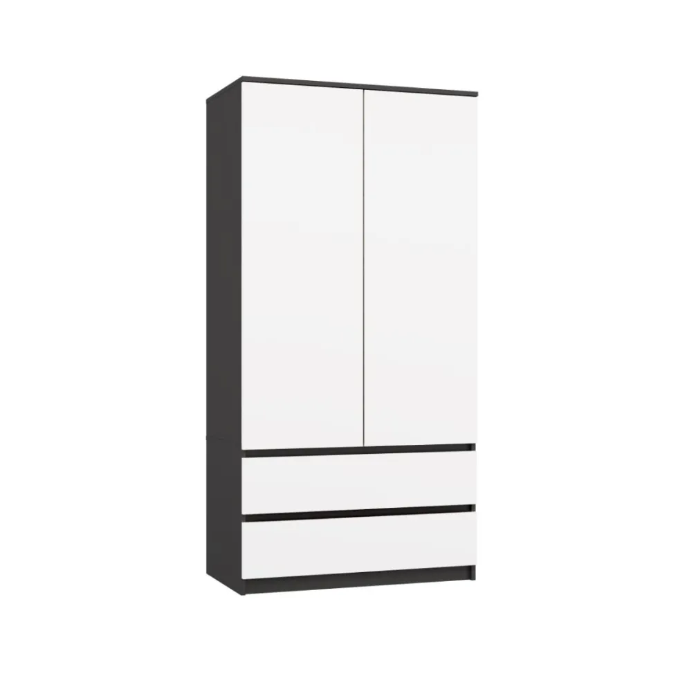 Armadio a 2 ante 90x180 cm con cassetti bianco e antracite AT10