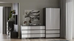 Armadio a 2 ante 90x180 cm con cassetti bianco e antracite AT10