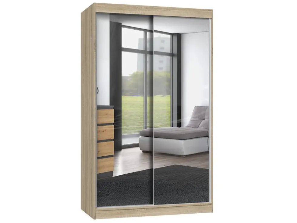 Armadio ad ante scorrevoli 120x200 cm specchiato rovere chiaro AT4