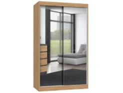 Armadio ad ante scorrevoli 120x200 cm specchiato rovere AT4