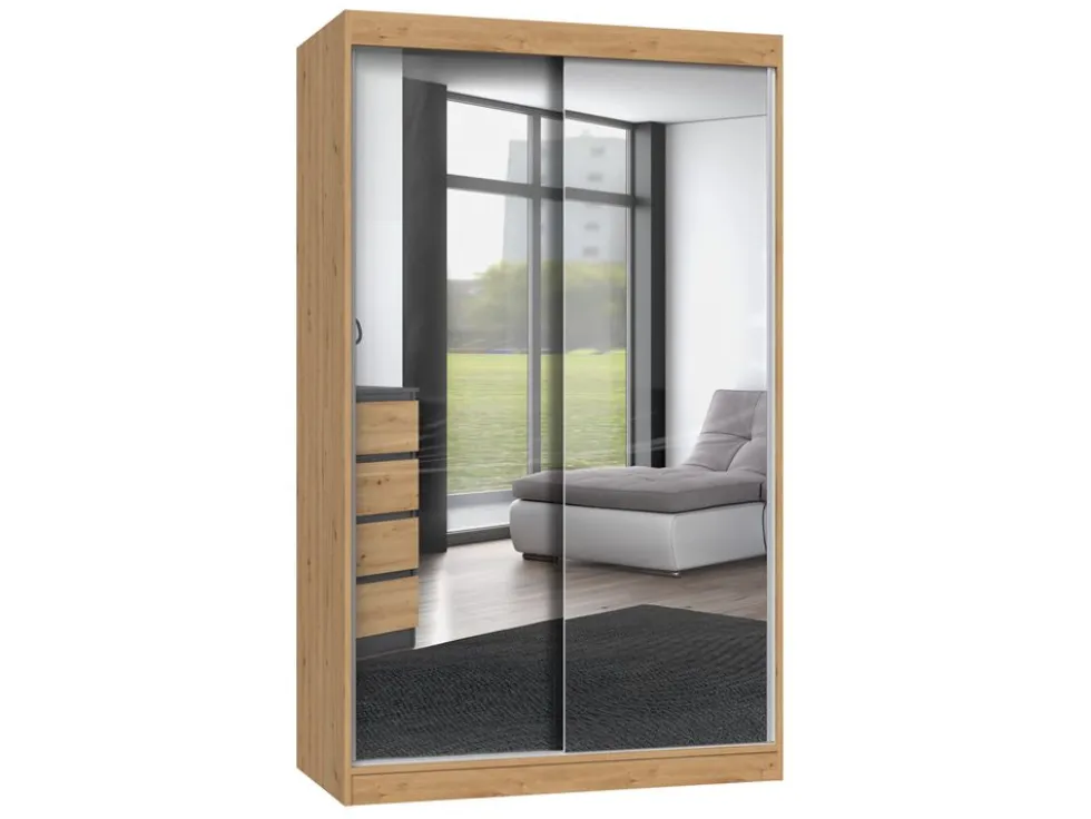 Armadio ad ante scorrevoli 120x200 cm specchiato rovere AT4