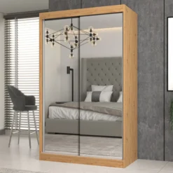 Armadio ad ante scorrevoli 120x200 cm specchiato rovere AT4