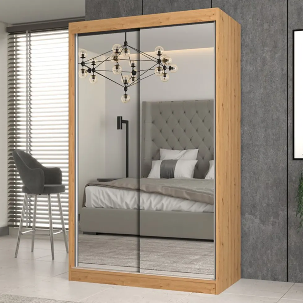 Armadio ad ante scorrevoli 120x200 cm specchiato rovere AT4