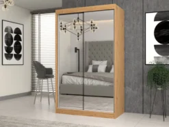 Armadio ad ante scorrevoli 120x200 cm specchiato rovere AT4