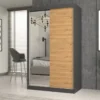 Armadio ad ante scorrevoli 120x200 cm con specchio rovere e antracite AT3