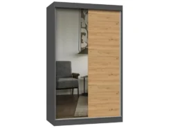 Armadio ad ante scorrevoli 120x200 cm con specchio rovere e antracite AT3