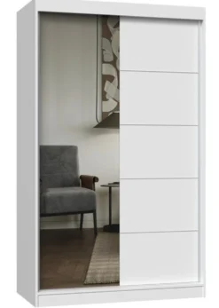 Armadio ad ante scorrevoli 120x200 cm con specchio bianco AT3
