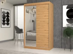 Armadio ad ante scorrevoli 120x200 cm con specchio rovere AT3