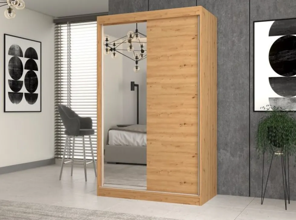 Armadio ad ante scorrevoli 120x200 cm con specchio rovere AT3