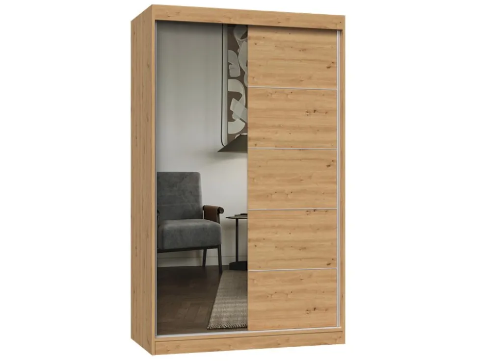 Armadio ad ante scorrevoli 120x200 cm con specchio rovere AT3