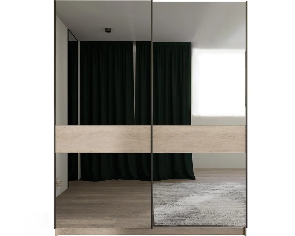 Armadio a due ante scorrevoli a specchio in rovere chiaro AI10