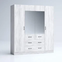 Armadio 4 ante battenti e 2 cassetti 160x181x52 cm bianco legno AG49