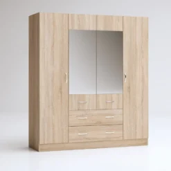 Armadio 4 ante battenti e 2 cassetti 160x181x52 cm rovere AG49