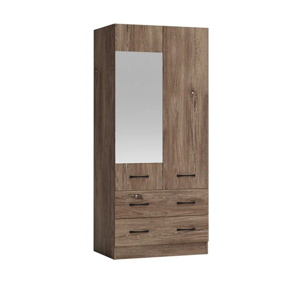 Armadio 2 ante battenti e 2 cassetti moderno 80x181x52 cm marrone AG50