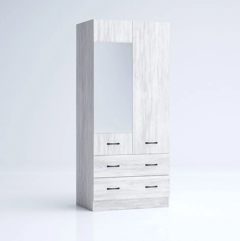 Armadio 2 ante battenti e 2 cassetti moderno 80x181x52 cm bianco legno AG50
