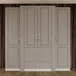 Armadio 4 ante battenti in stile classico 210x205 cm beige a 3 moduli AI22