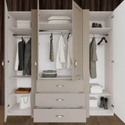 Armadio 4 ante battenti in stile classico 210x205 cm beige a 3 moduli AI22