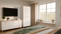Armadio 2 ante battenti 80x195 cm con ripiani bianco e rovere AT24