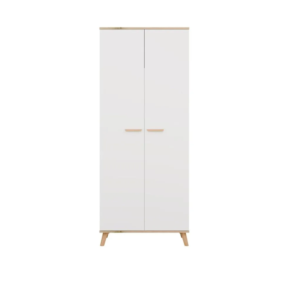 Armadio 2 ante battenti 80x195 cm con ripiani bianco e rovere AT24