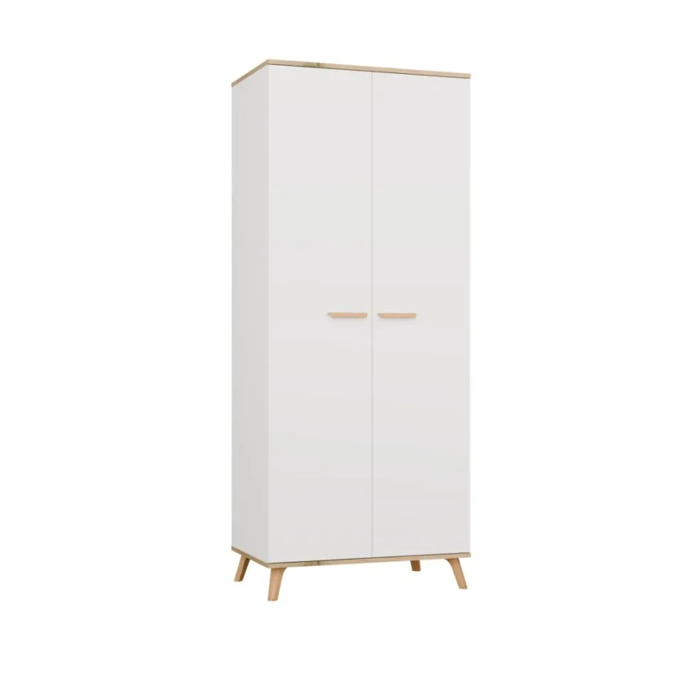 Armadio 2 ante battenti 80x195 cm con ripiani bianco e rovere AT24