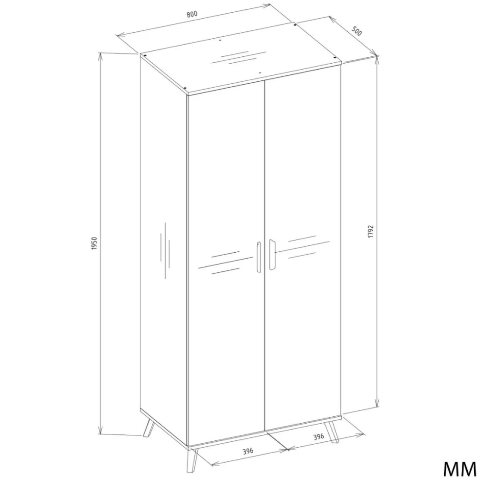 Armadio 2 ante battenti 80x195 cm con ripiani bianco e rovere AT24