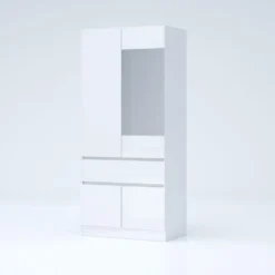 Armadio 4 ante e 1 cassetto 90x200x52 cm bianco lucido AG55