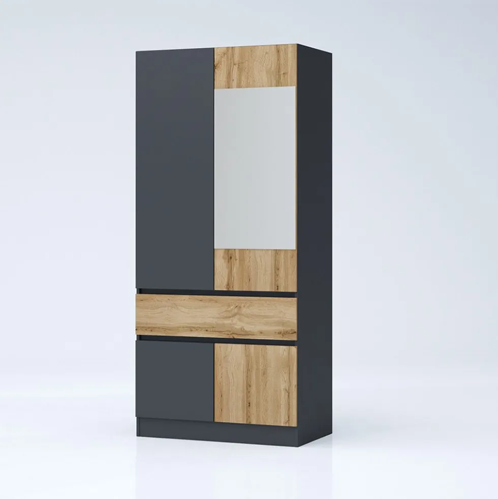 Armadio 4 ante e 1 cassetto 90x200x52 cm rovere e antracite AG55