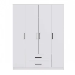 Armadio 4 ante 160x205 cm cassetti bianco opaco AT14